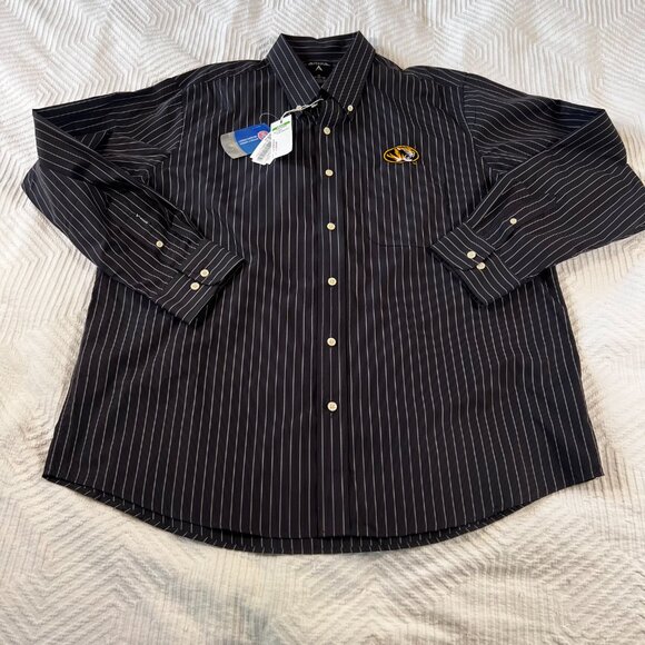Antigua Missouri Mizzou‎ Tigers Button Up Shirt Men s XL Black Pinstripes NWT - Picture 2 of 6